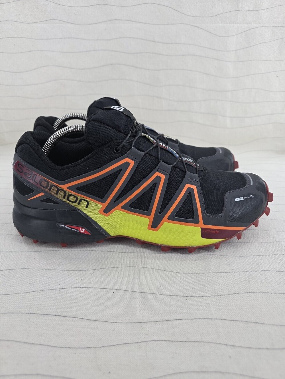 Salomon Mens Speedcross 4 Black Orange Yellow Trail Running Shoes 394661 Sz 8.5